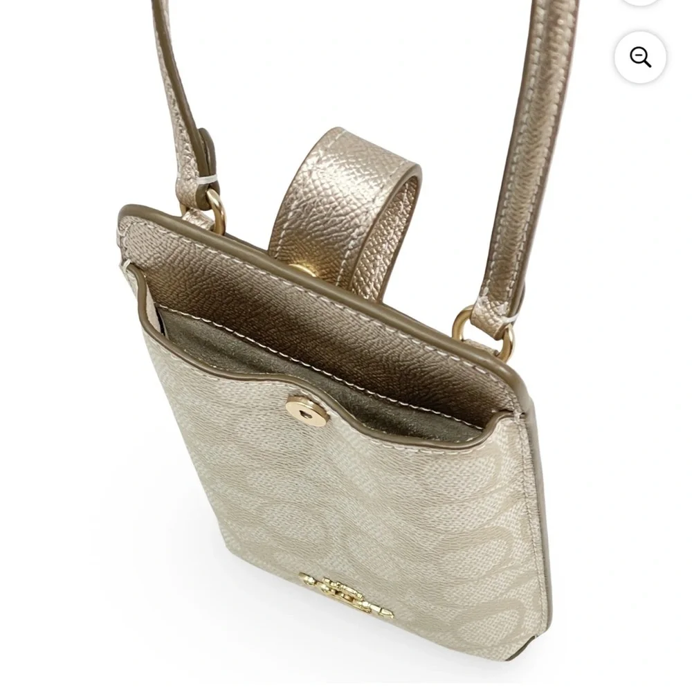 Coach Women's Small Phone Crossbody Bag in Signature Canvas (Champagne Color) - Picture 2 of 4